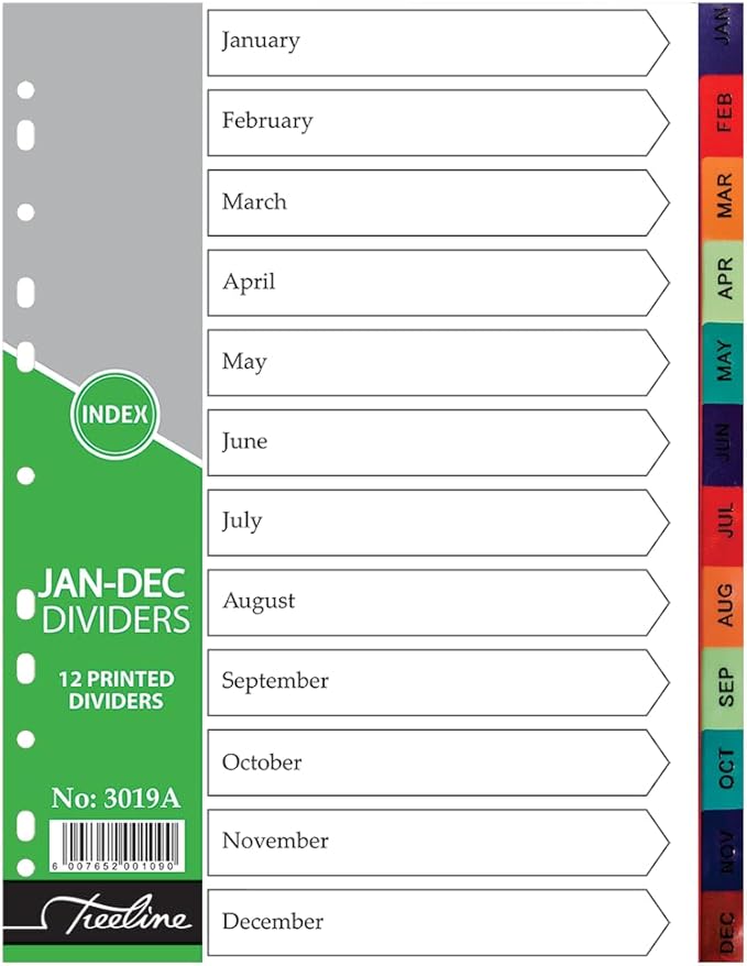 [PP0421] DIVIDERS A4 PVC - PRINTED JAN - DEC RAINBOW (SET)