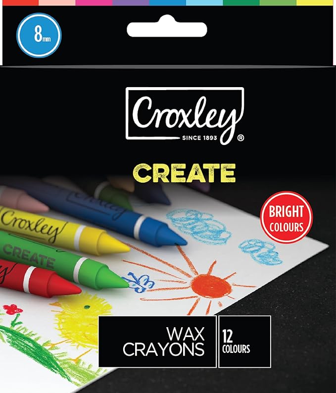 [PP0251] CROXLEY 8MM WAX CRAYONS 12 PACK